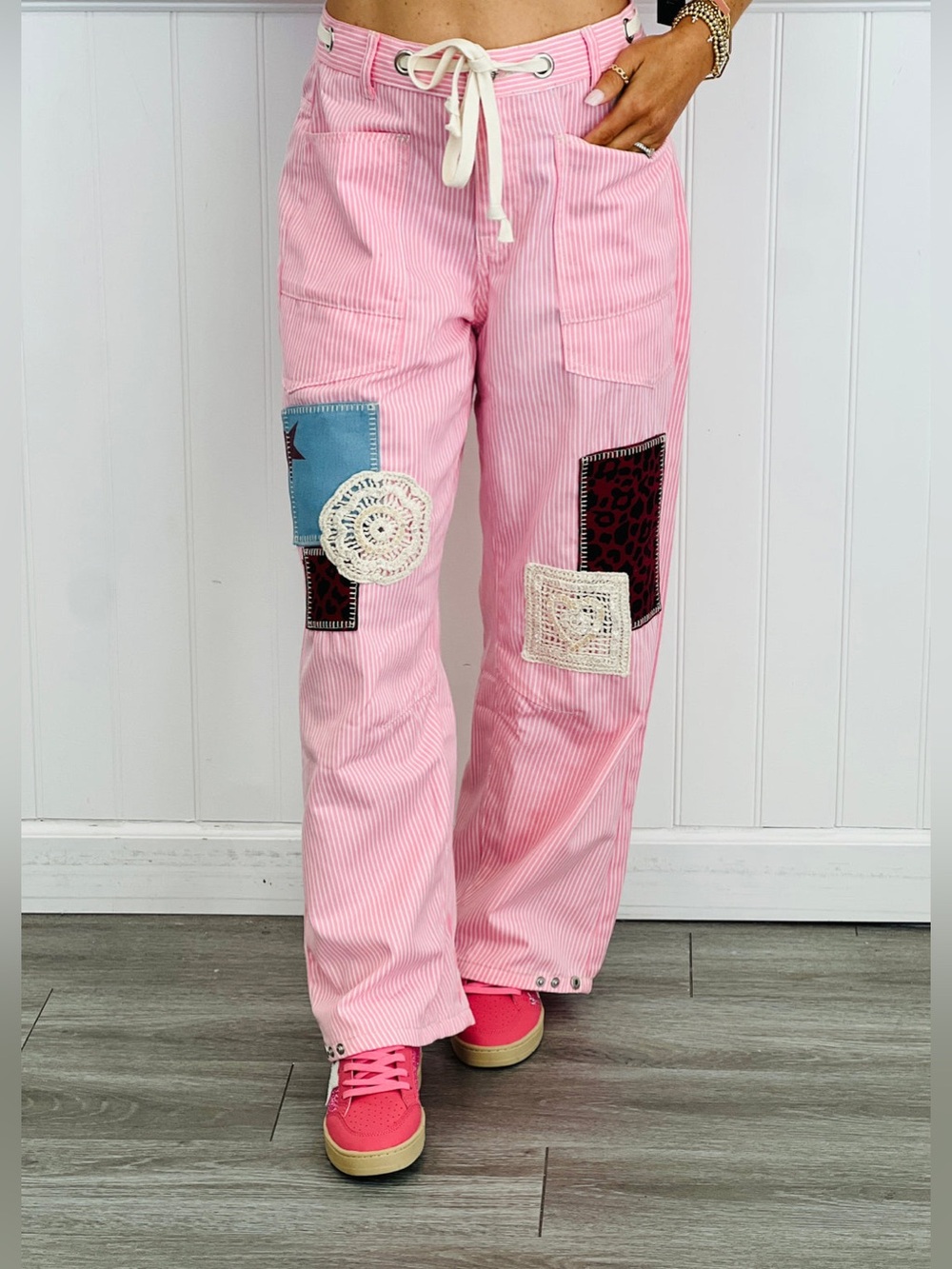 POL Pink Patchwork Straight-Legs
